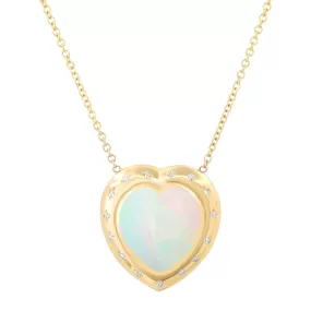 14K YG Heart Shaped Ethiopian Opal and Diamond Necklace