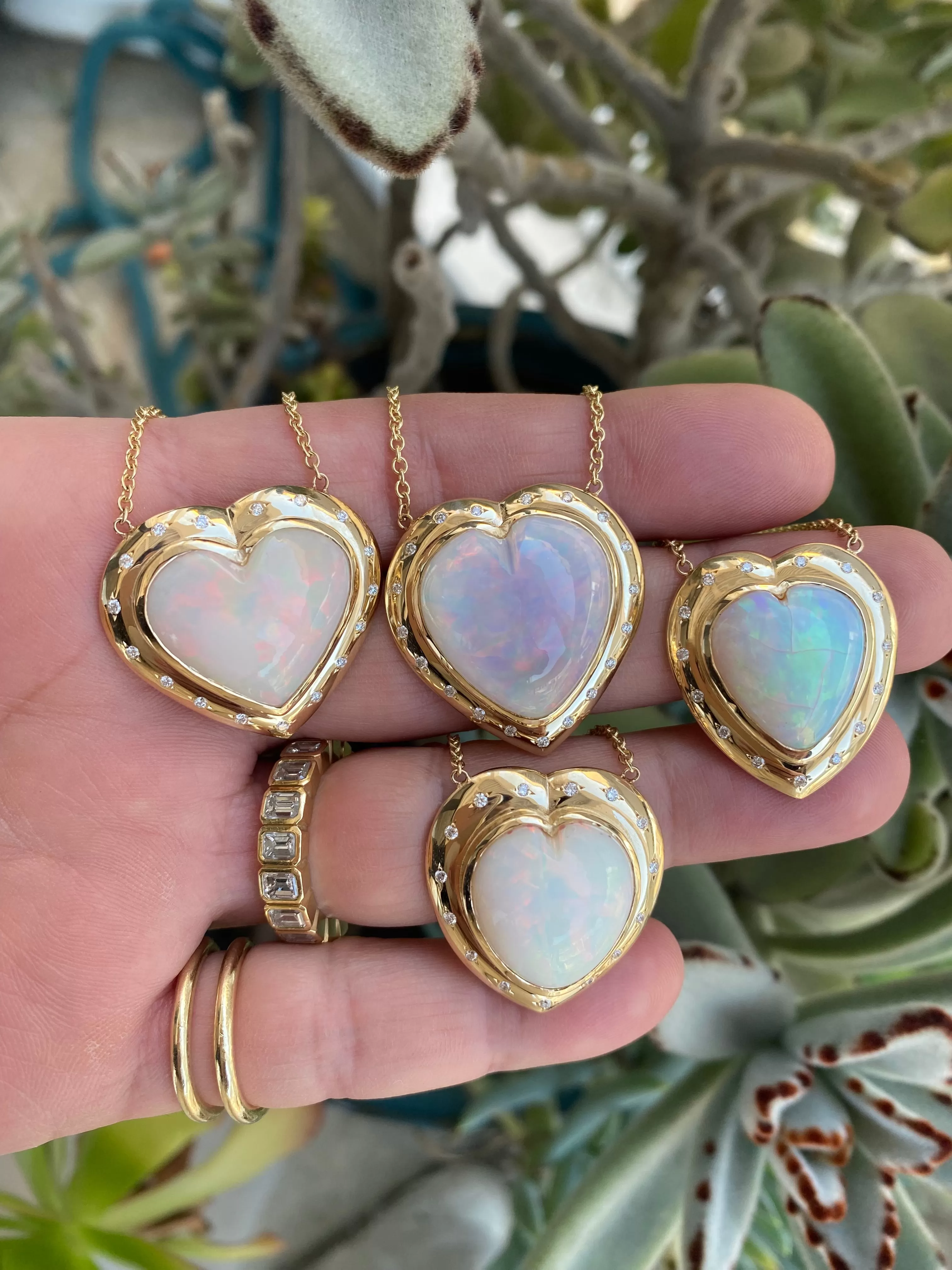 14K YG Heart Shaped Ethiopian Opal and Diamond Necklace