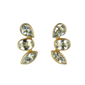 22K Gold Bezel-Set Mixed Aquamarine Climber Stud Earrings