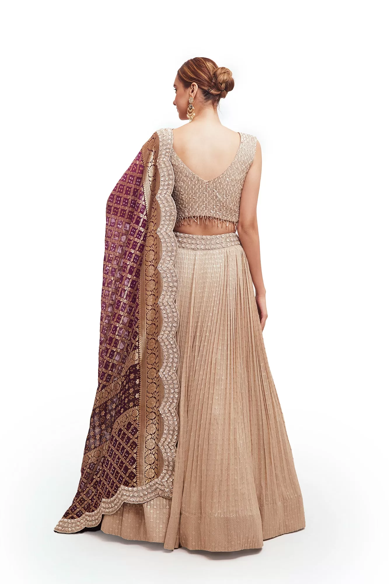 30Z328-RO Off-White Embroidered Lehenga with Purple Zari Dupatta