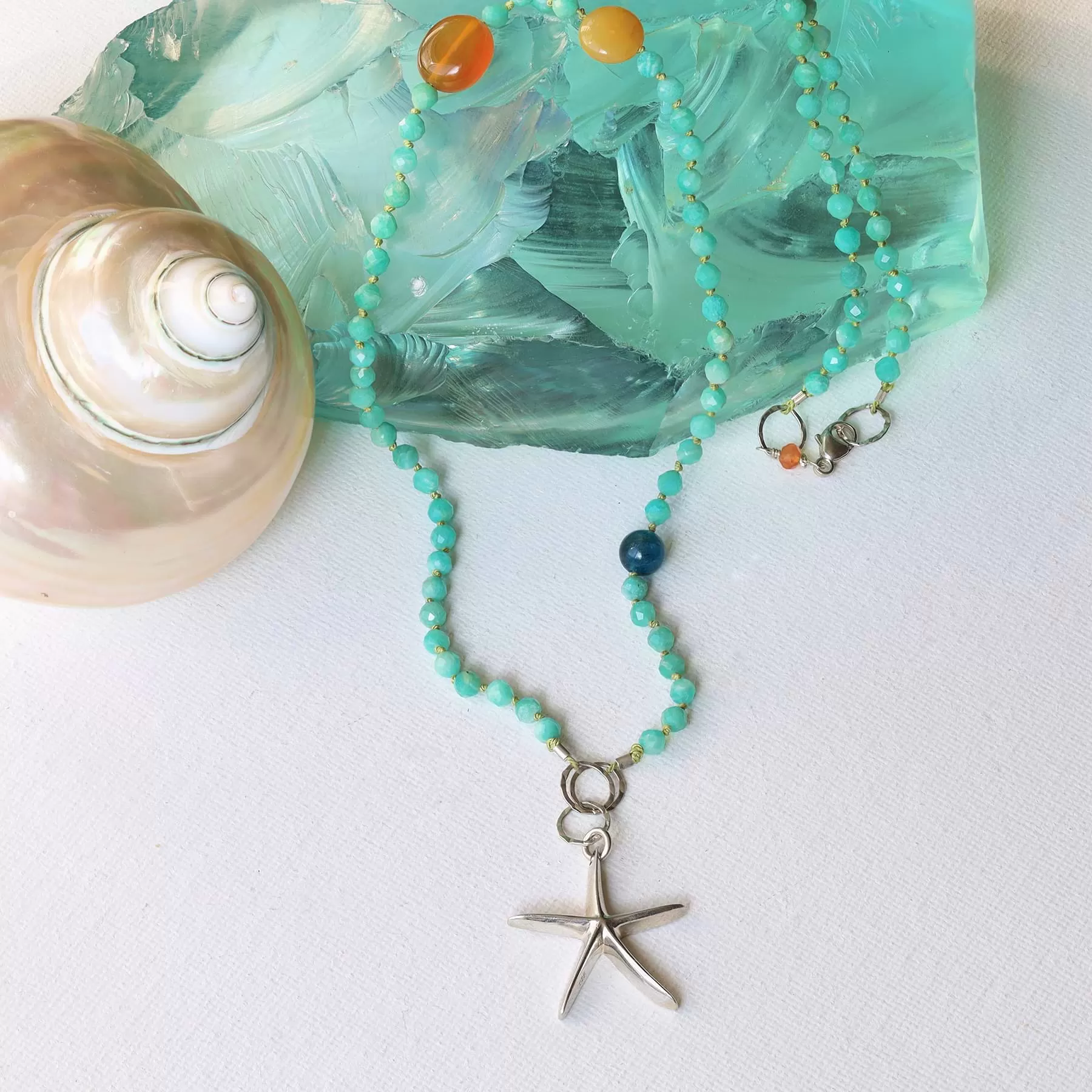 Adrift - Amazonite Silver Starfish Charm Necklace