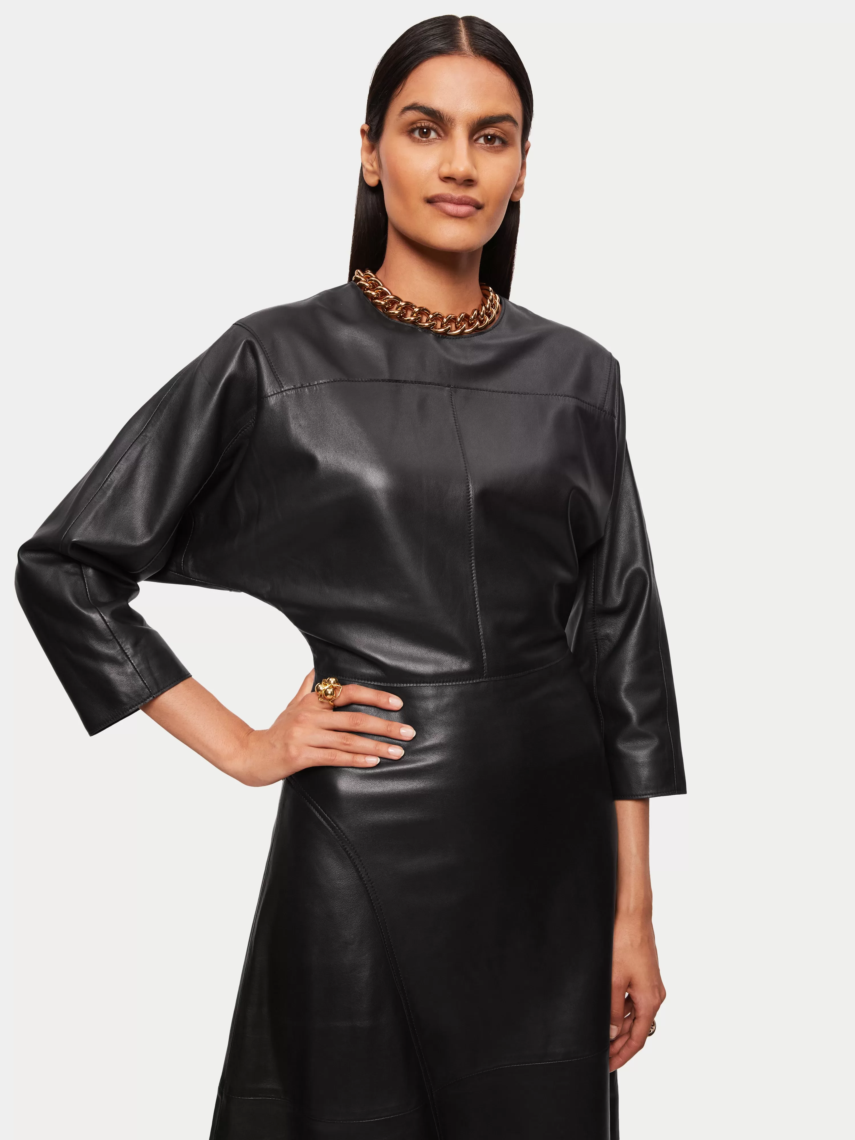 Asymmetric Leather Dress | Black