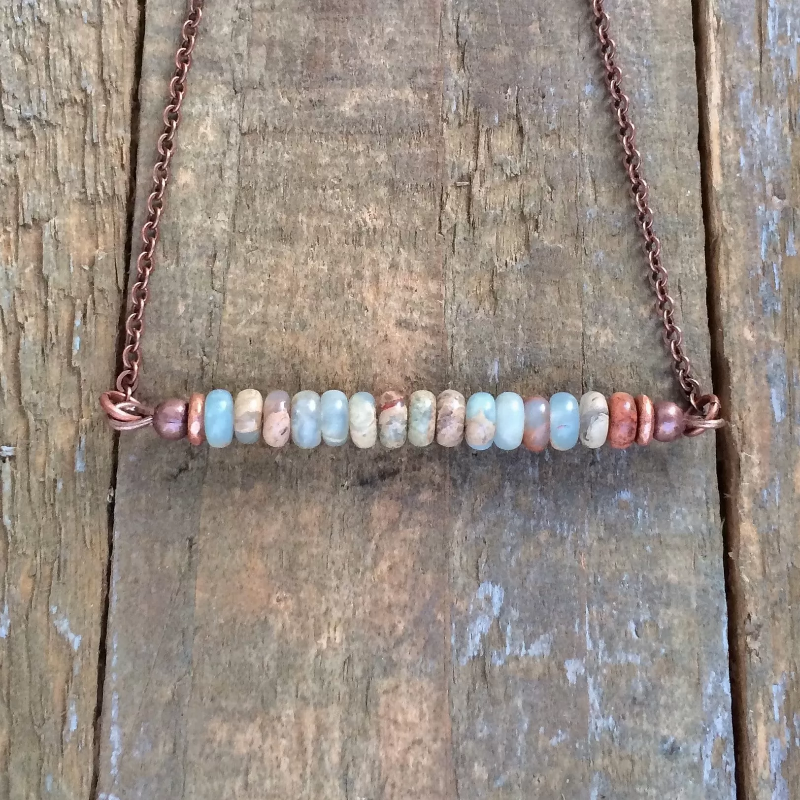 Bar Pendant Necklace, Layering Necklace, Stone Boho Jewelry, Copper Bar Necklace, Minimalist Jewelry, Simple Necklace