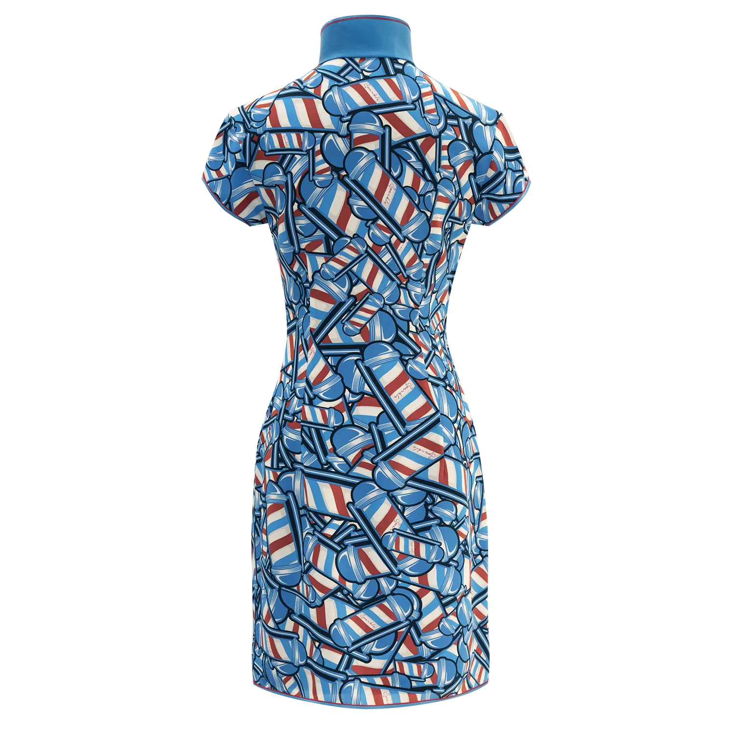 【BARBER TWIRL】Masterpiece Collection 100% Silk Cheongsam (Cap Sleeve / Regular Fit) (香港經典) (轉轉燈) (紅白藍)