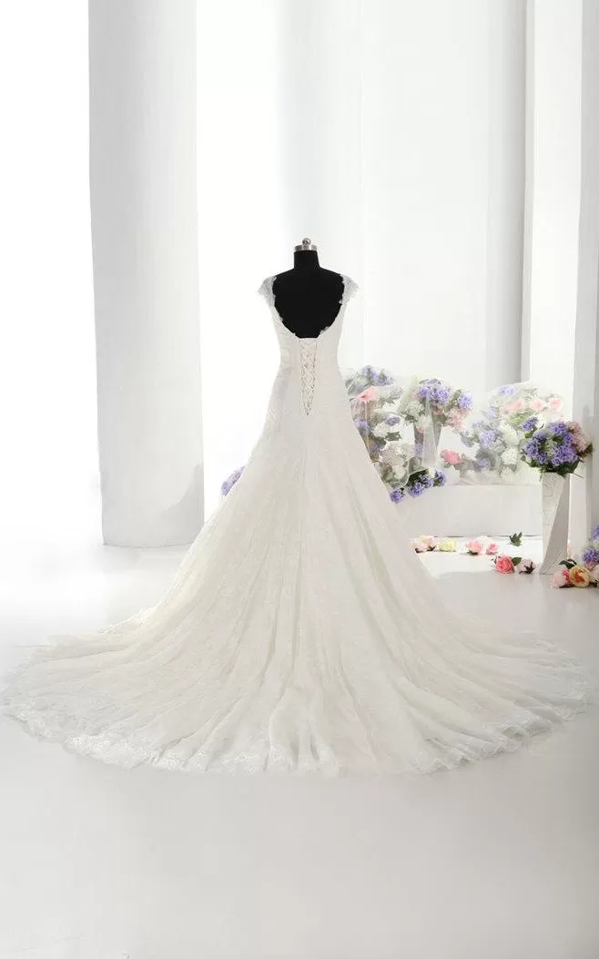 Beautiful Lace Mermaid Wedding Dress With Cap Sleeves Made to Order-ET_711115