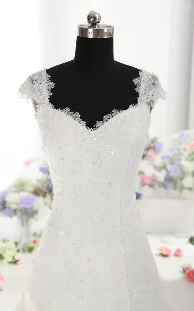 Beautiful Lace Mermaid Wedding Dress With Cap Sleeves Made to Order-ET_711115