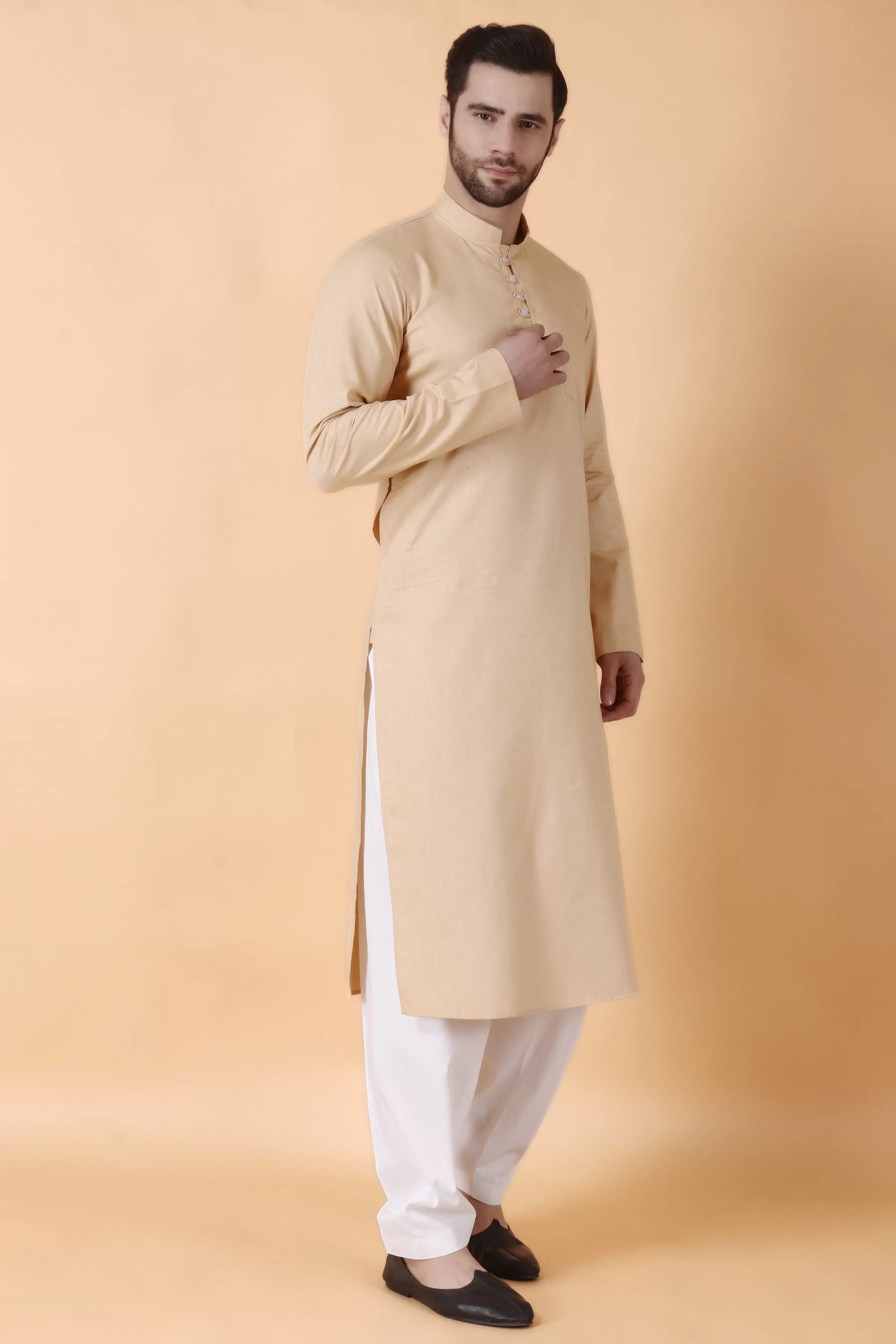 Beige Jam Cotton Kurta Pajama