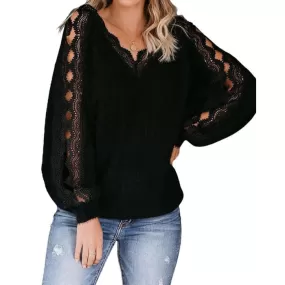 Black Open Lacework Soft Sweater