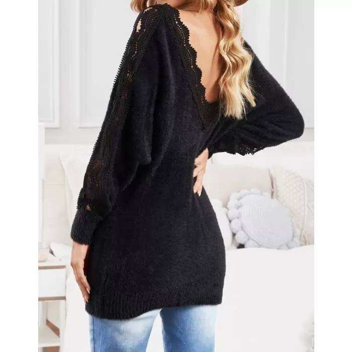 Black Open Lacework Soft Sweater