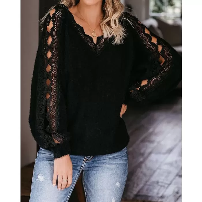 Black Open Lacework Soft Sweater