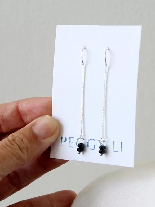 Black Spinel Threader Earrings