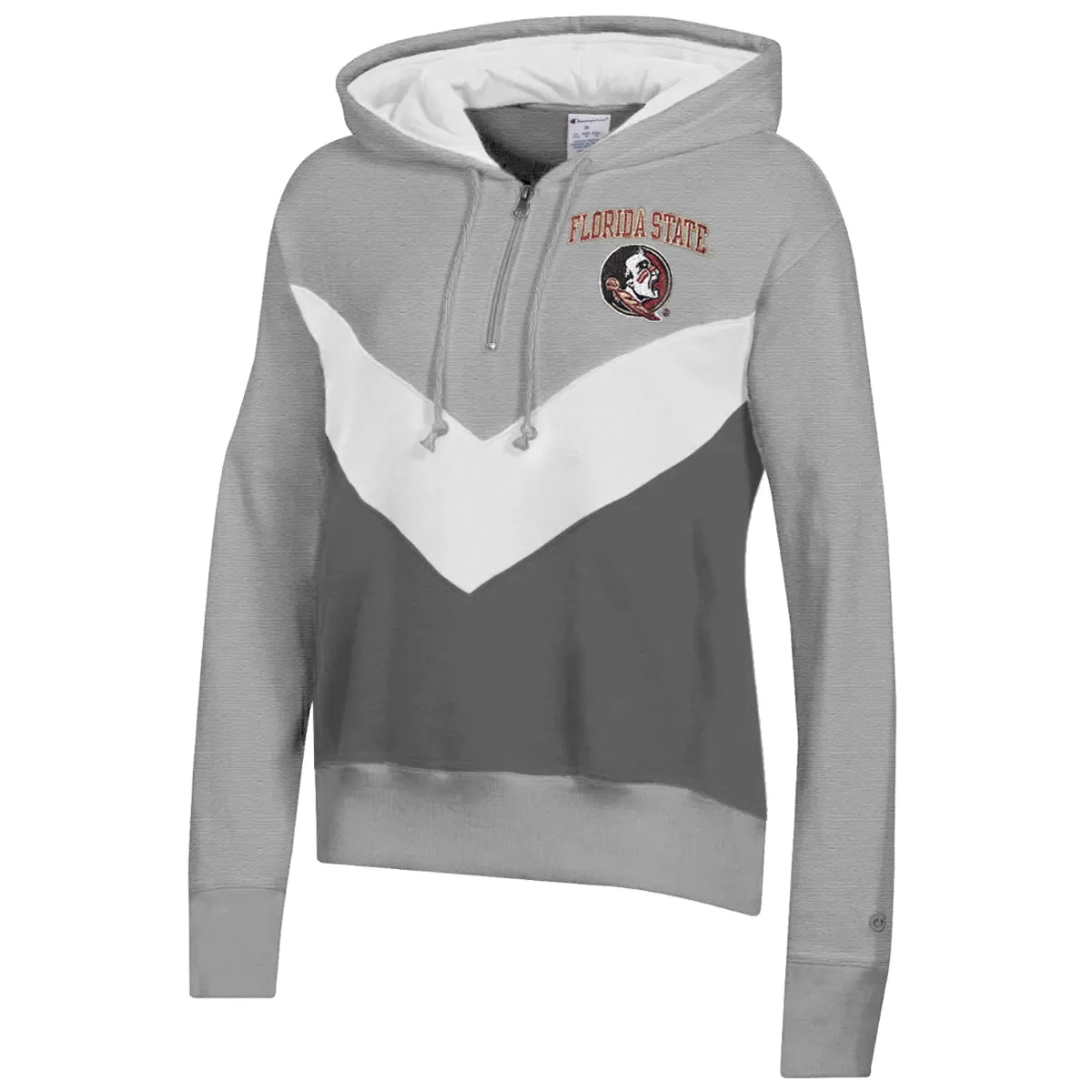 Champion Women's Florida State Seminole Logo 1/4 Zip Hood - Grey/White/Granite