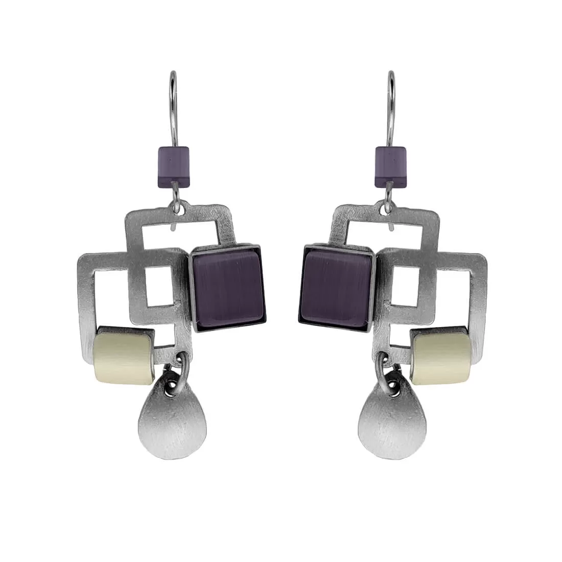 Christophe Poly Layered Squares Purple Drop Earrings