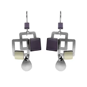 Christophe Poly Layered Squares Purple Drop Earrings