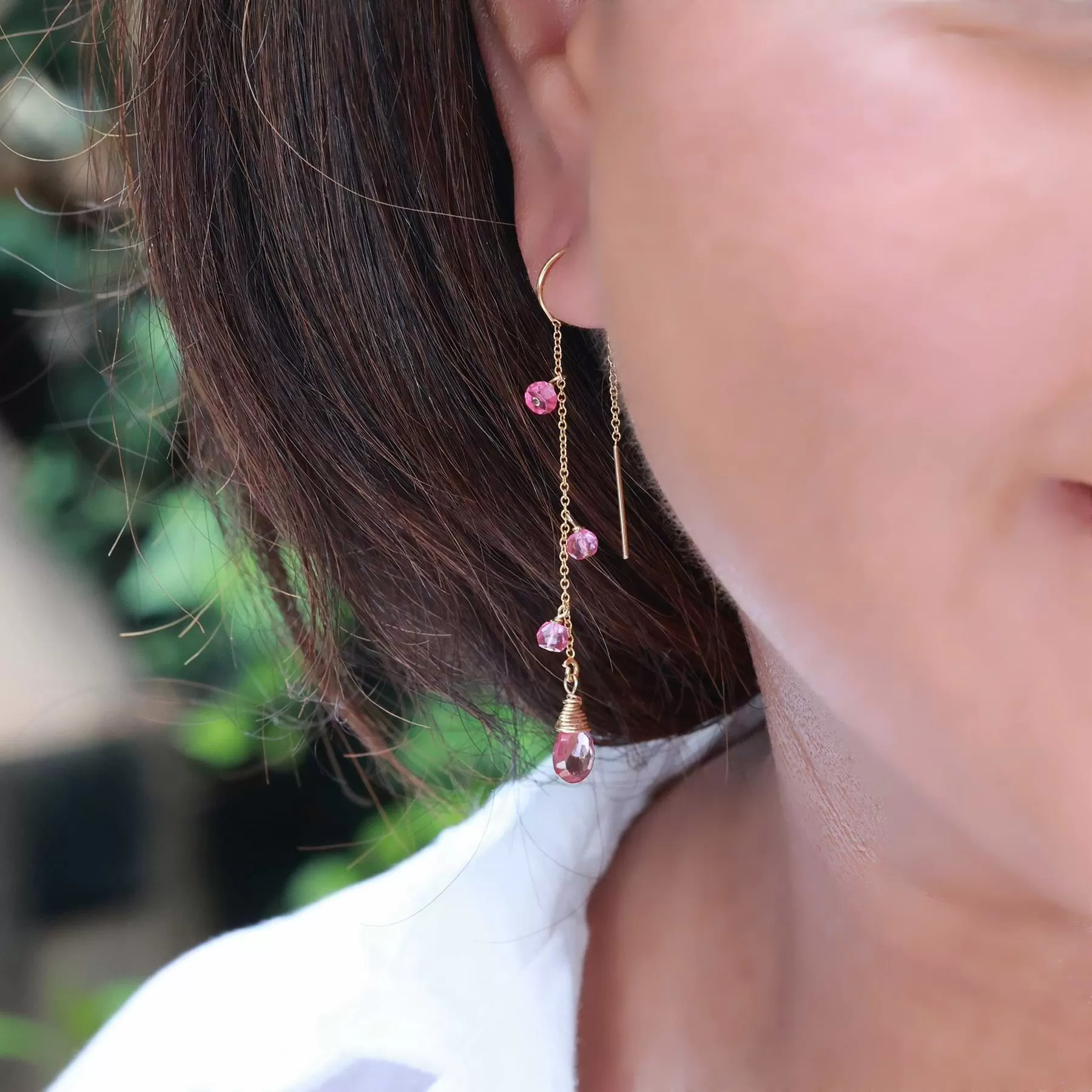 Clara - Pink Topaz Gold Threader Earrings