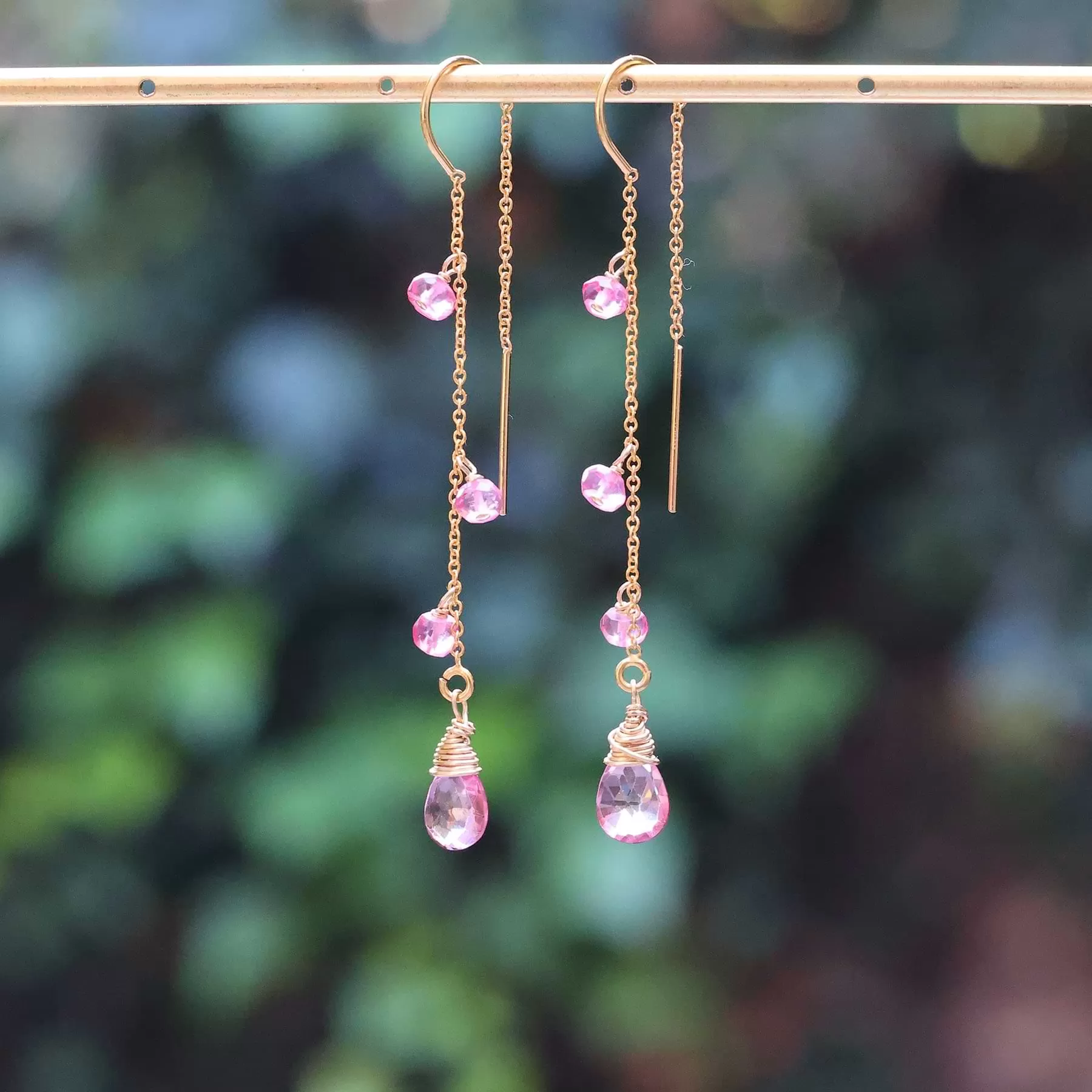 Clara - Pink Topaz Gold Threader Earrings