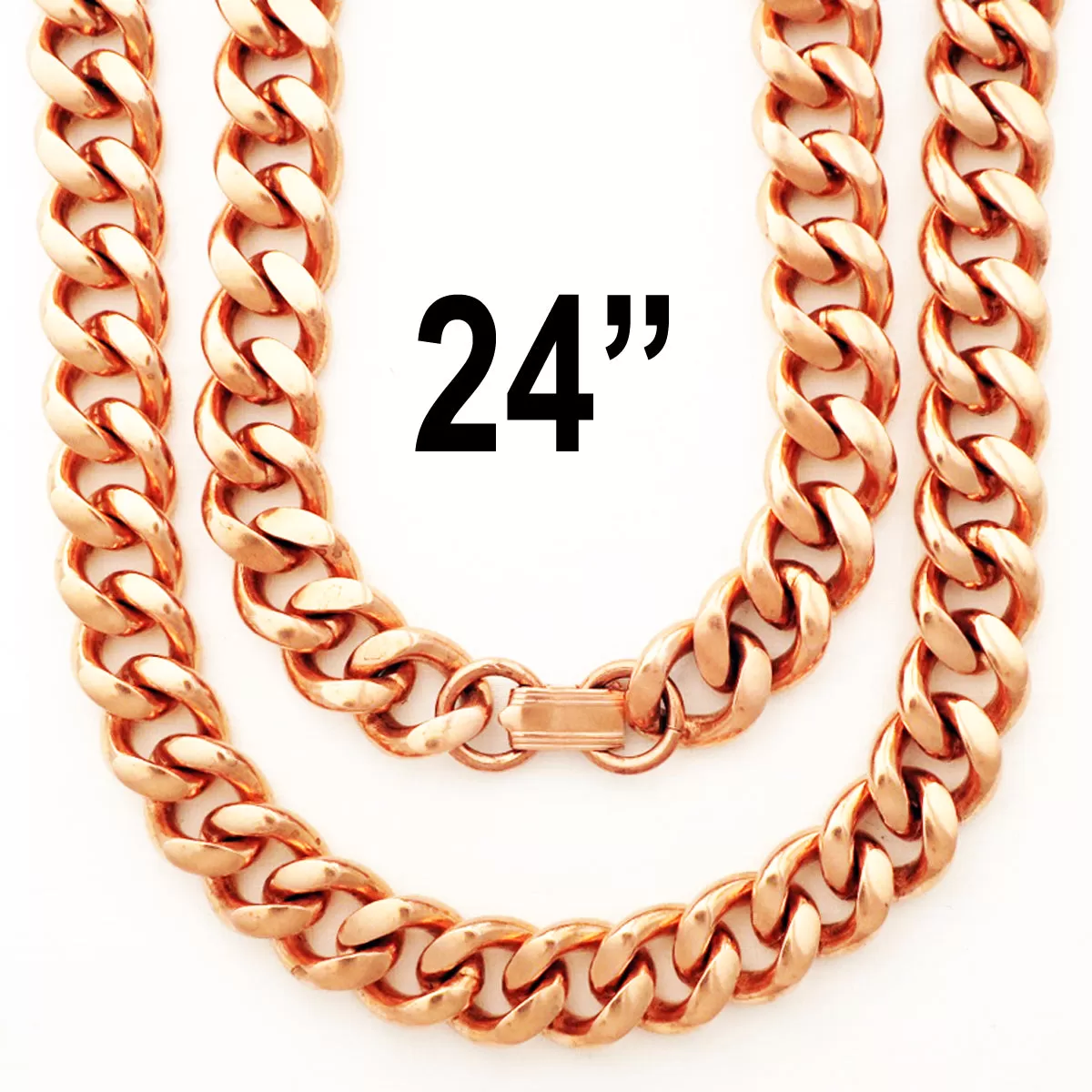 Copper Necklace Chain Set For Men Heavy Duty 24 Curb Chain Necklace And Matching Bracelet SET7924