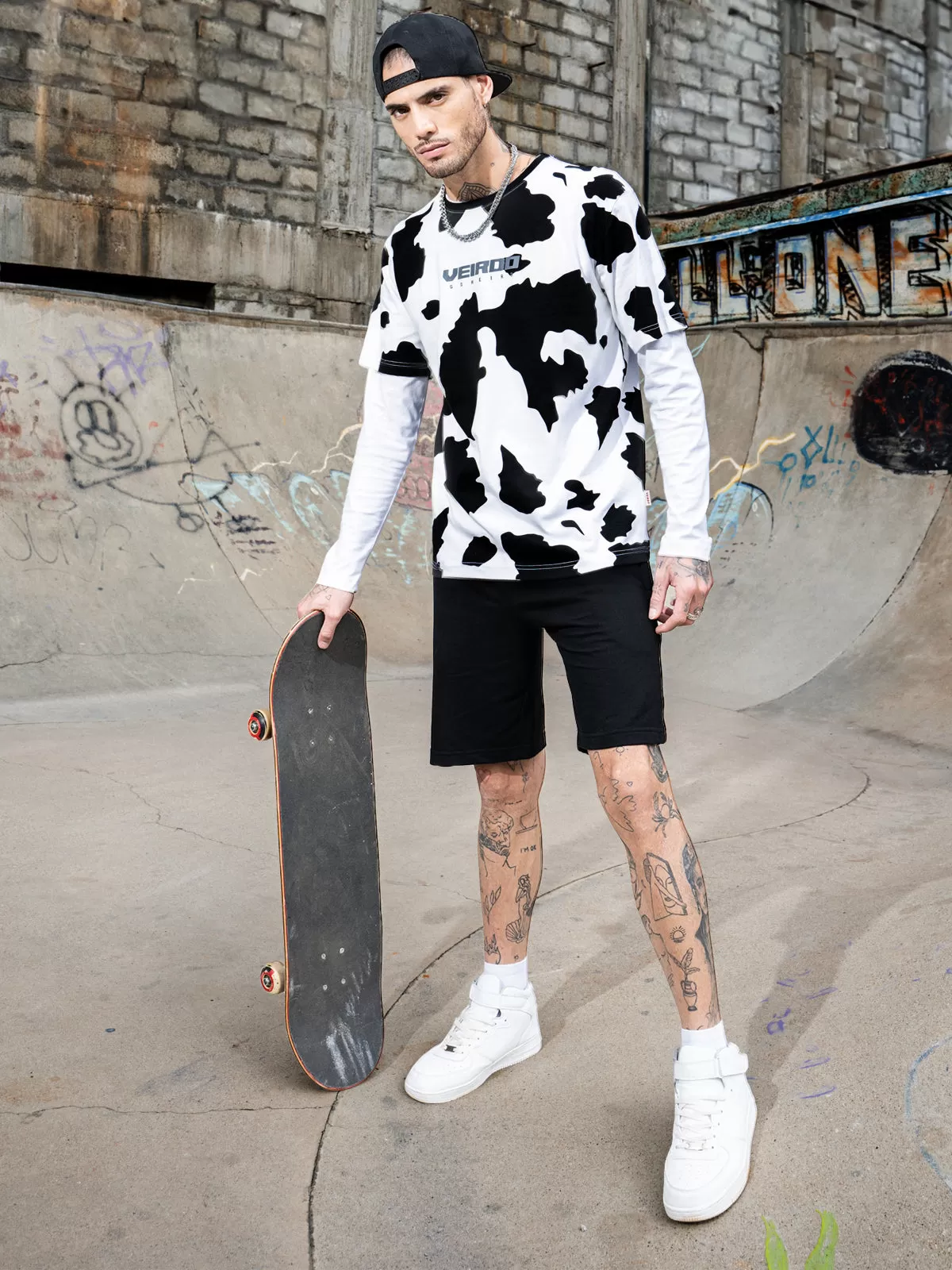 Cow Oversized All Over Animal Printed Half Sleeve Tshirt