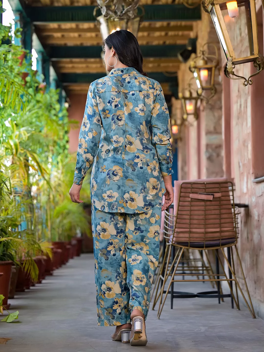 Divena Blue Floral Printed Rayon Co-ord Set