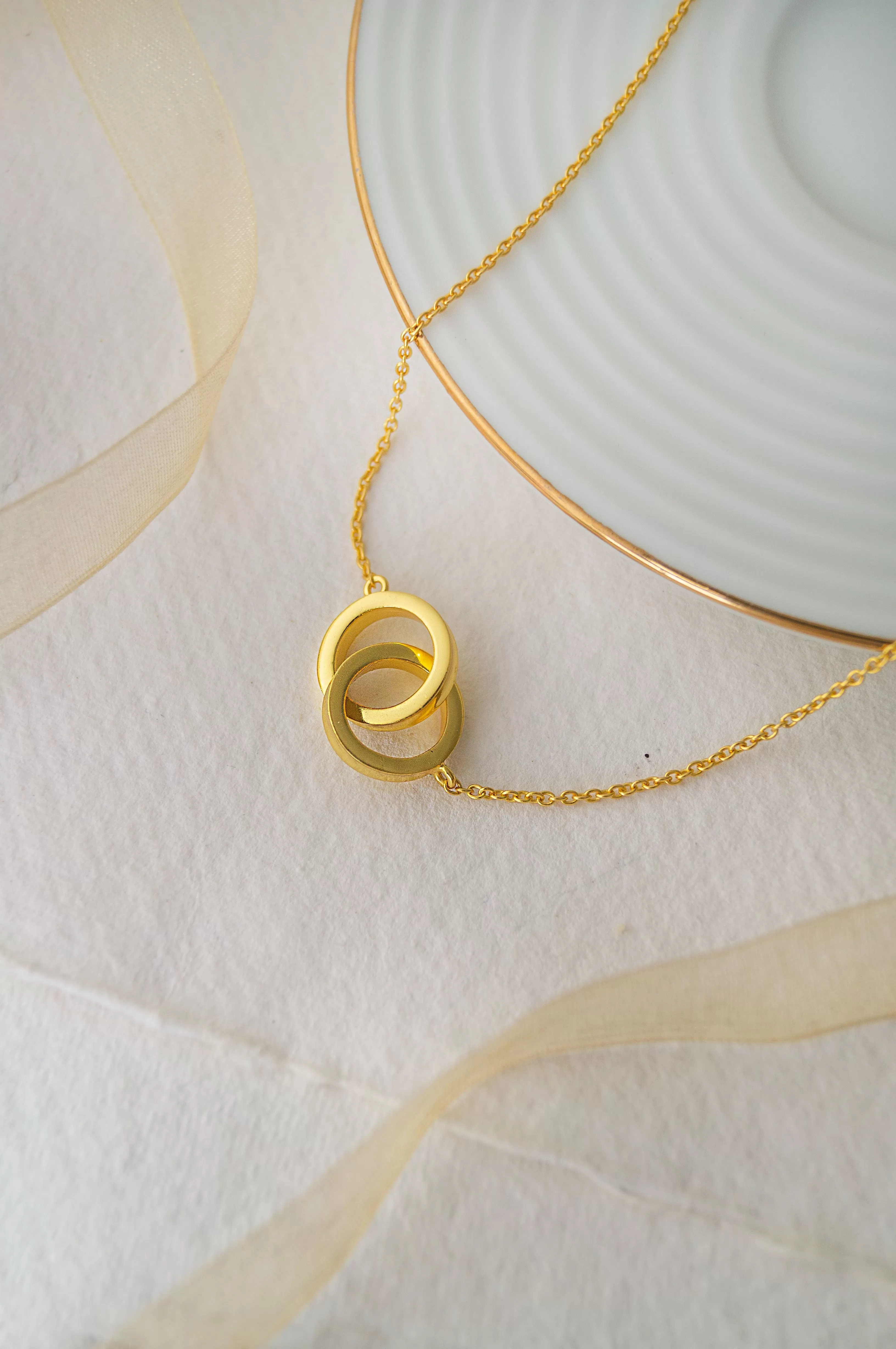 Entangled Circles Gold Plated Sterling Silver Chain Necklace