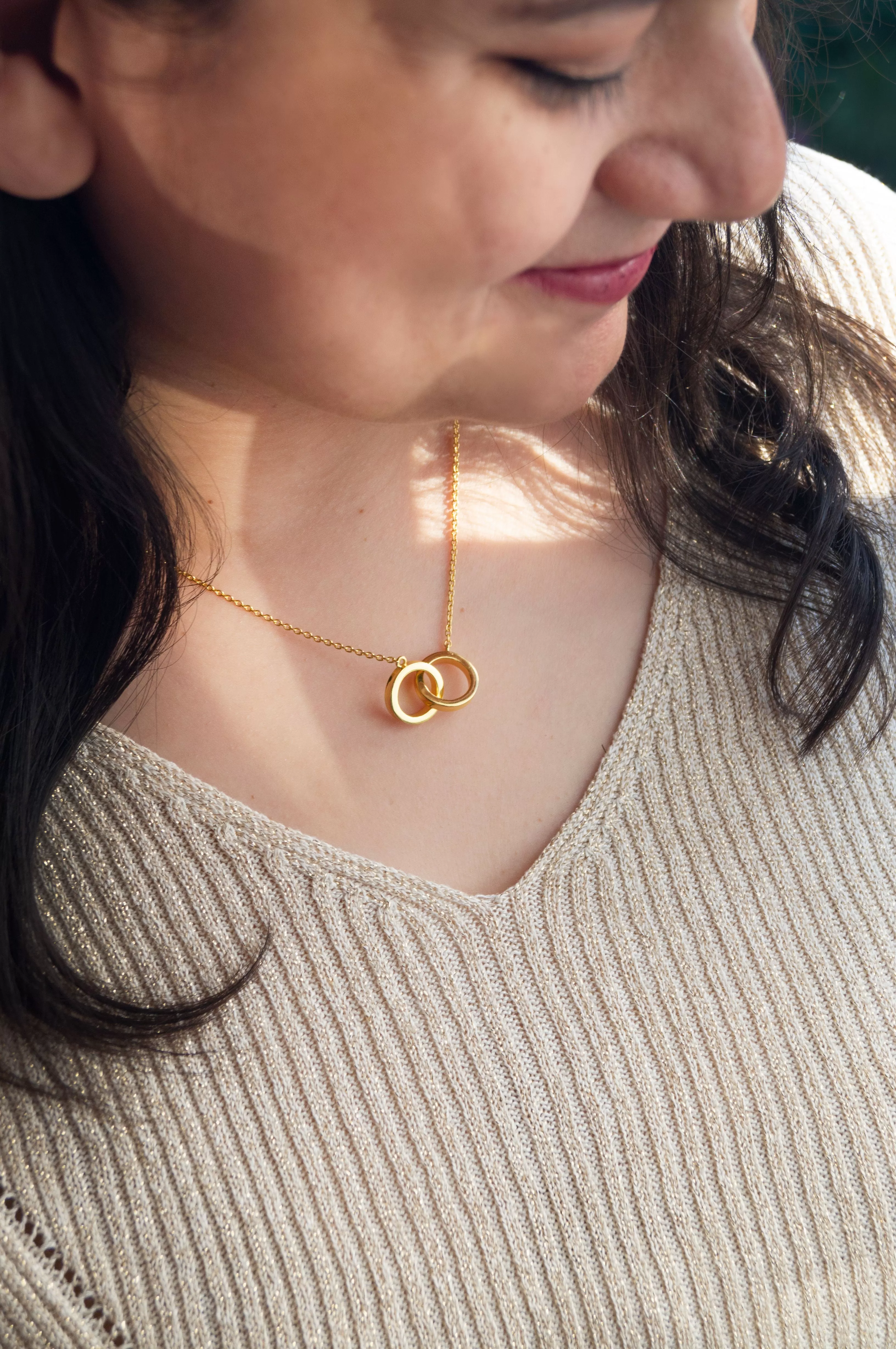 Entangled Circles Gold Plated Sterling Silver Chain Necklace