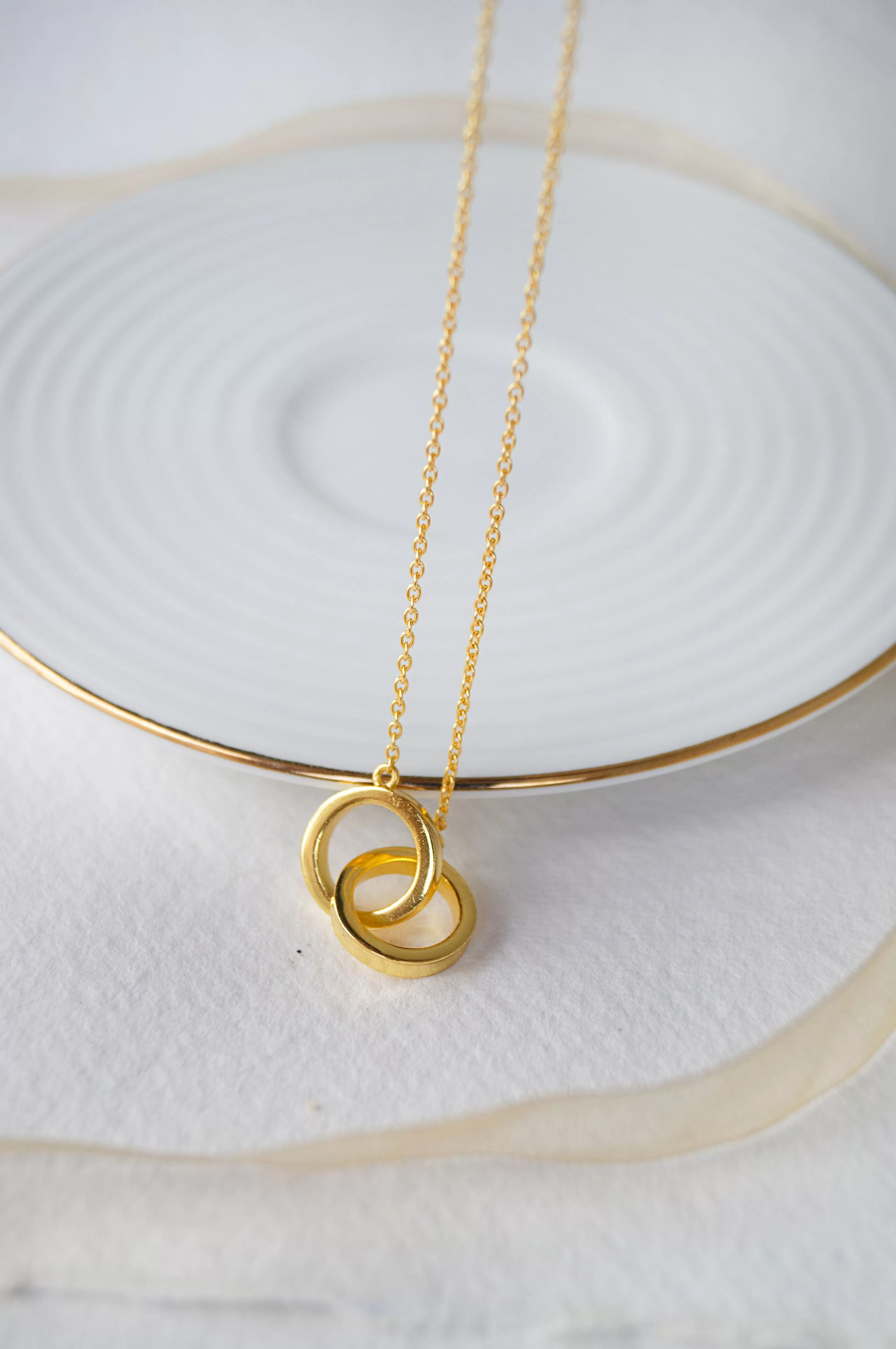 Entangled Circles Gold Plated Sterling Silver Chain Necklace