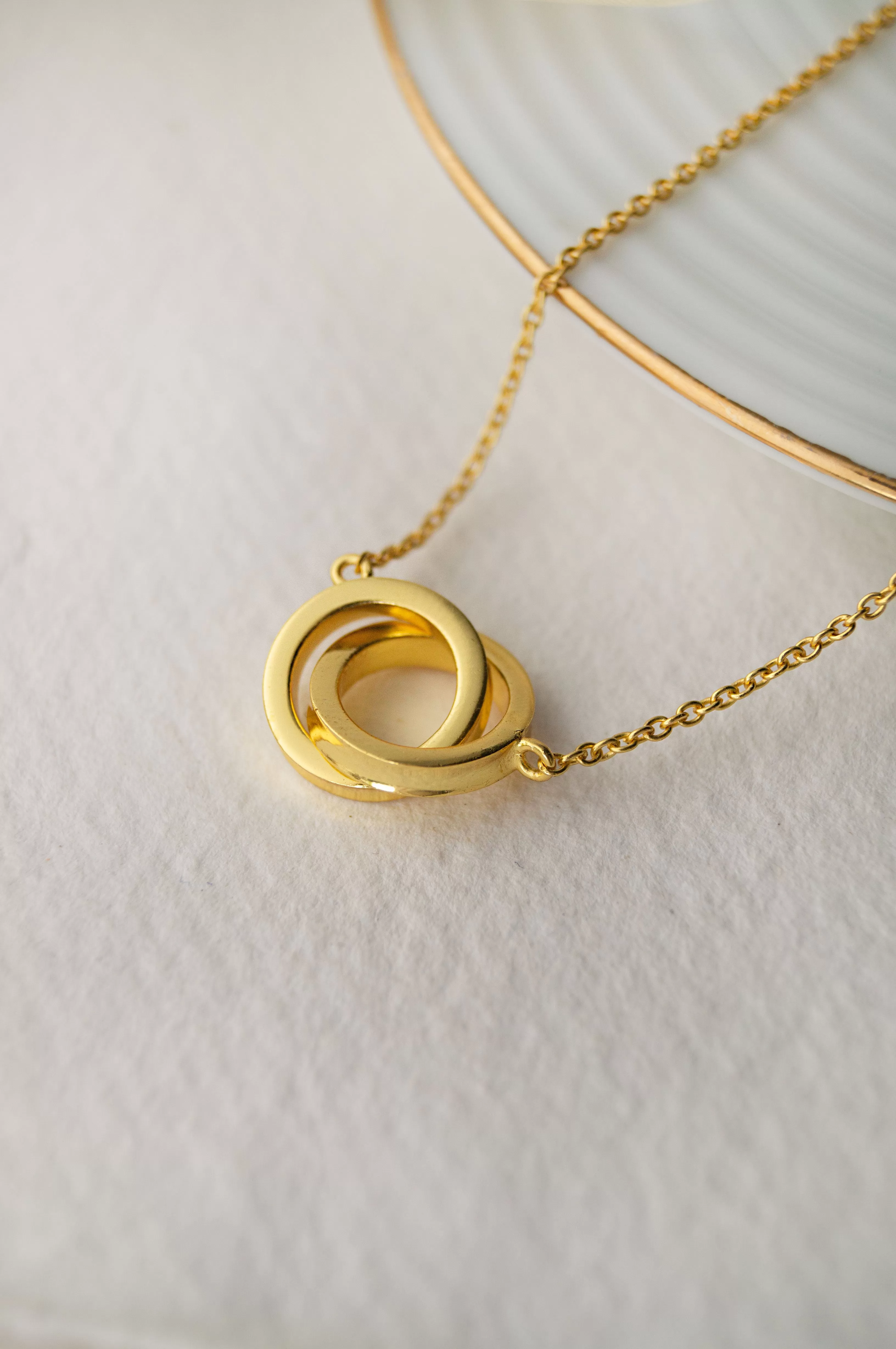 Entangled Circles Gold Plated Sterling Silver Chain Necklace