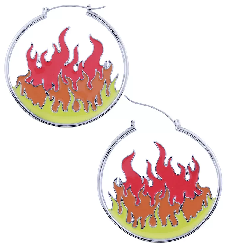 Flames Stainless Steel Plug Hoops