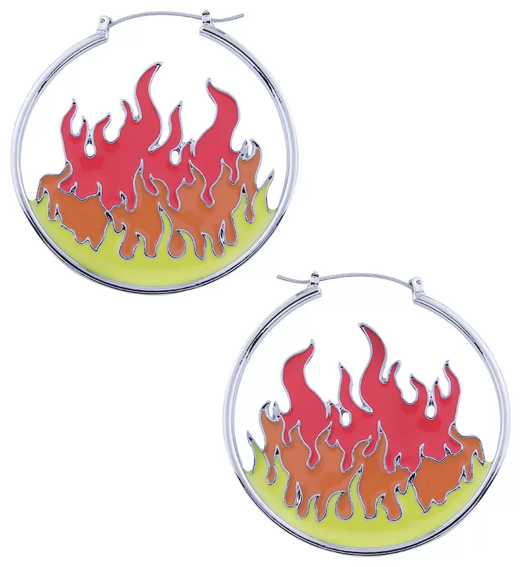 Flames Stainless Steel Plug Hoops