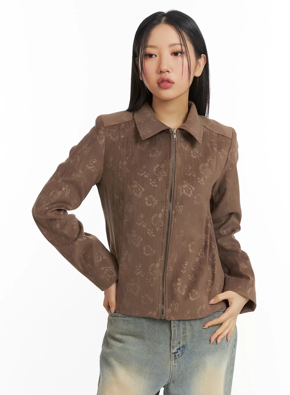 Floral Jacquard Zip-Up Jacket CJ426