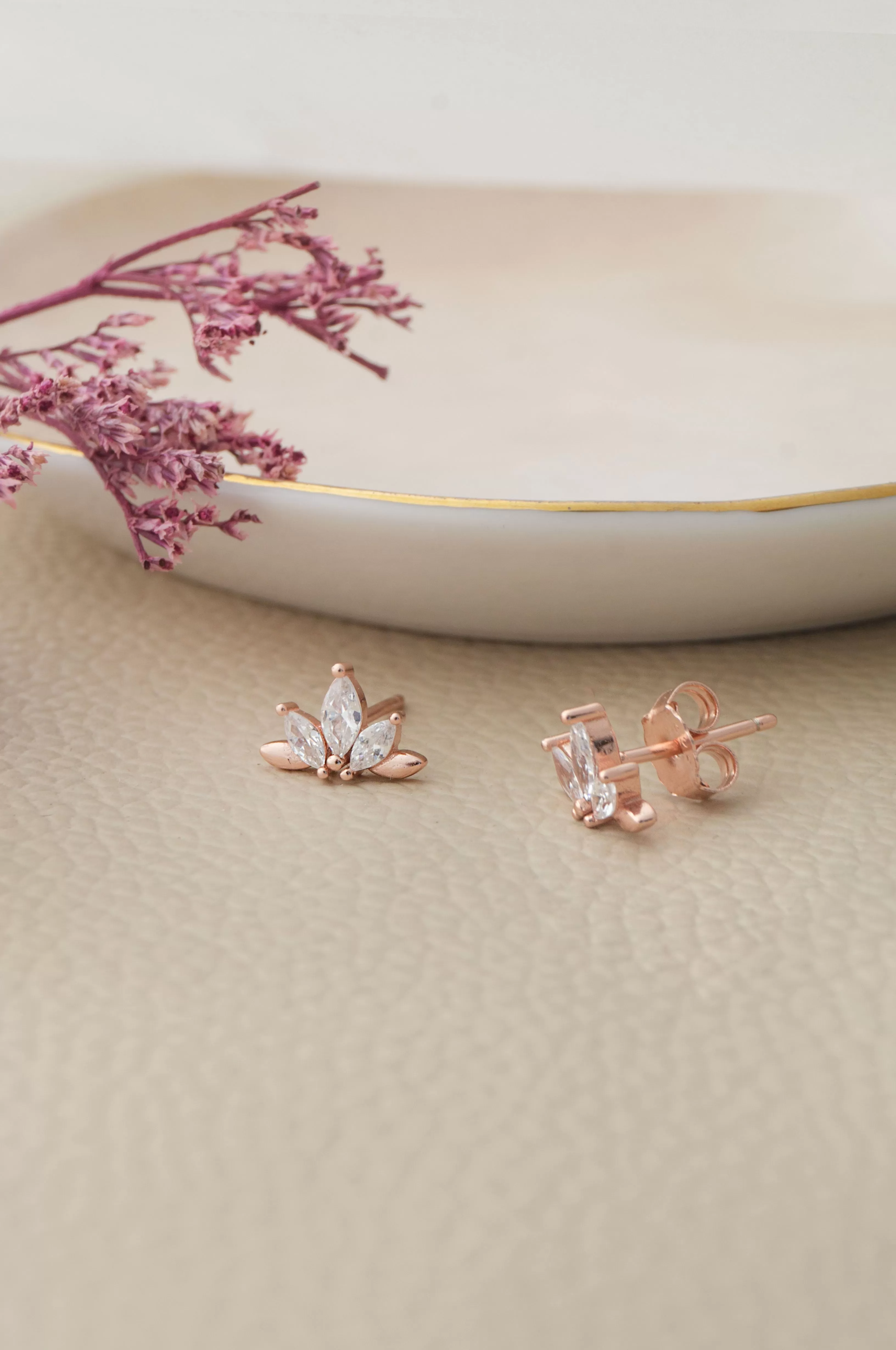 Half Flower Rose Gold Plated Sterling Silver Pendant Set