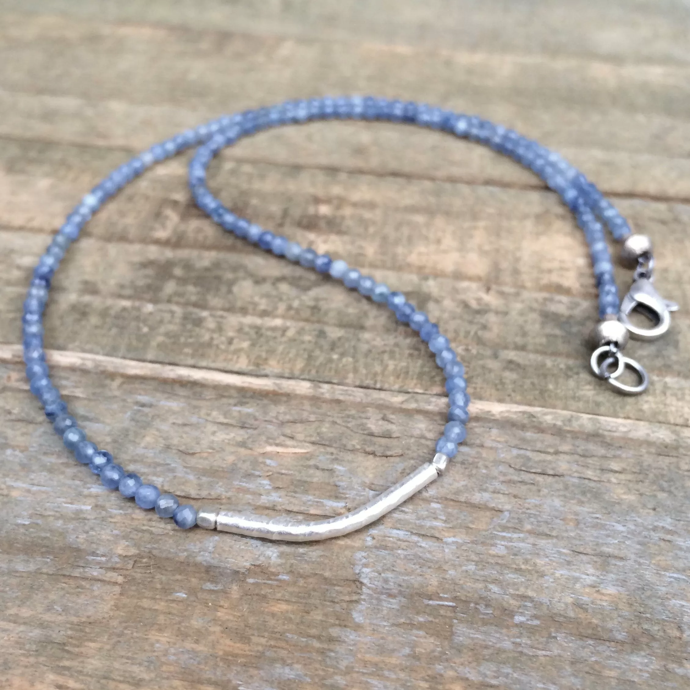 Hill Tribe Silver Kyanite Necklace, Tiny Kyanite Choker, Dainty Kyanite Necklace, Layering Necklace, Bead Necklace, Beaded Jewelry