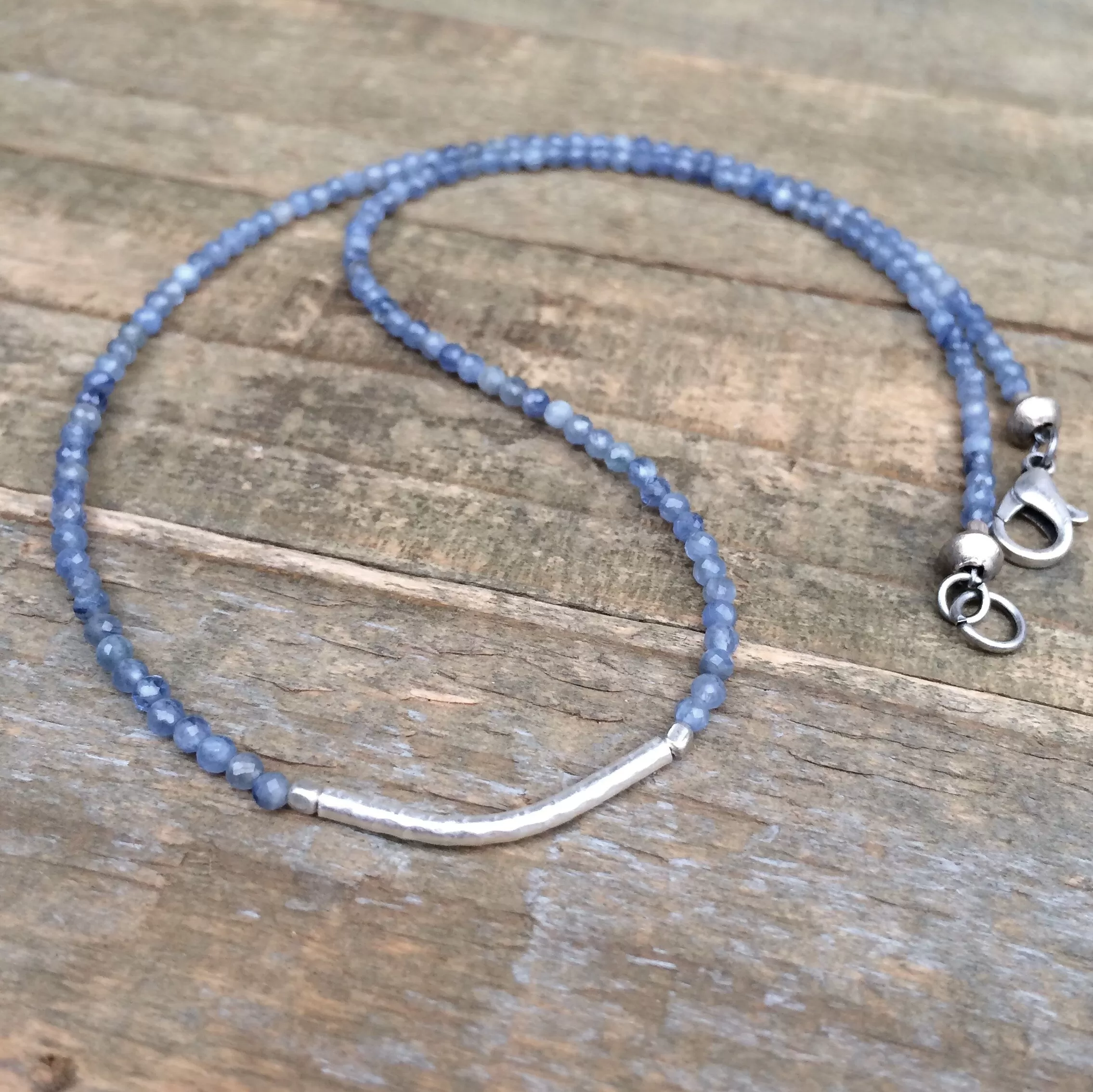 Hill Tribe Silver Kyanite Necklace, Tiny Kyanite Choker, Dainty Kyanite Necklace, Layering Necklace, Bead Necklace, Beaded Jewelry