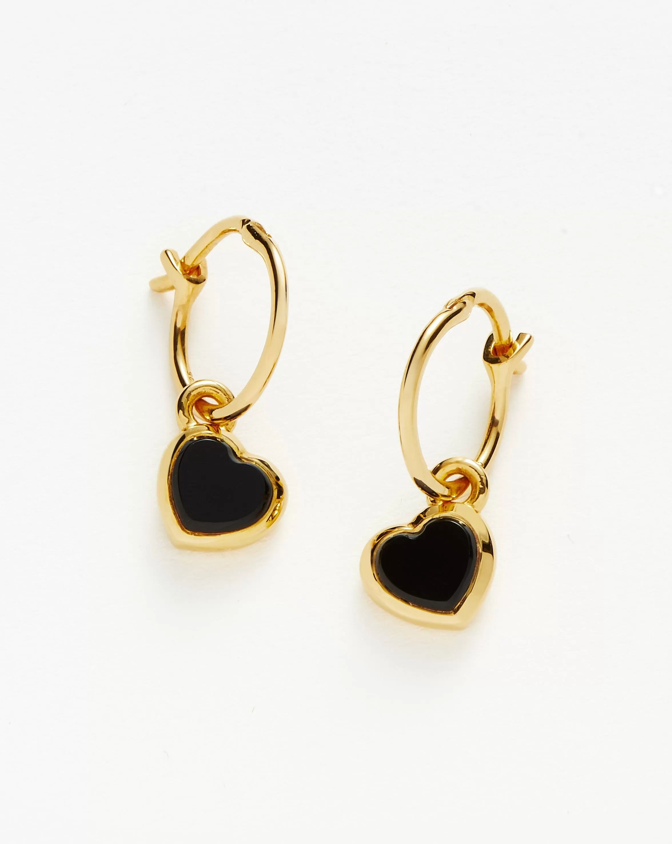 Jelly Heart Gemstone Charm Hoop Earrings | 18ct Gold Plated/Black Onyx