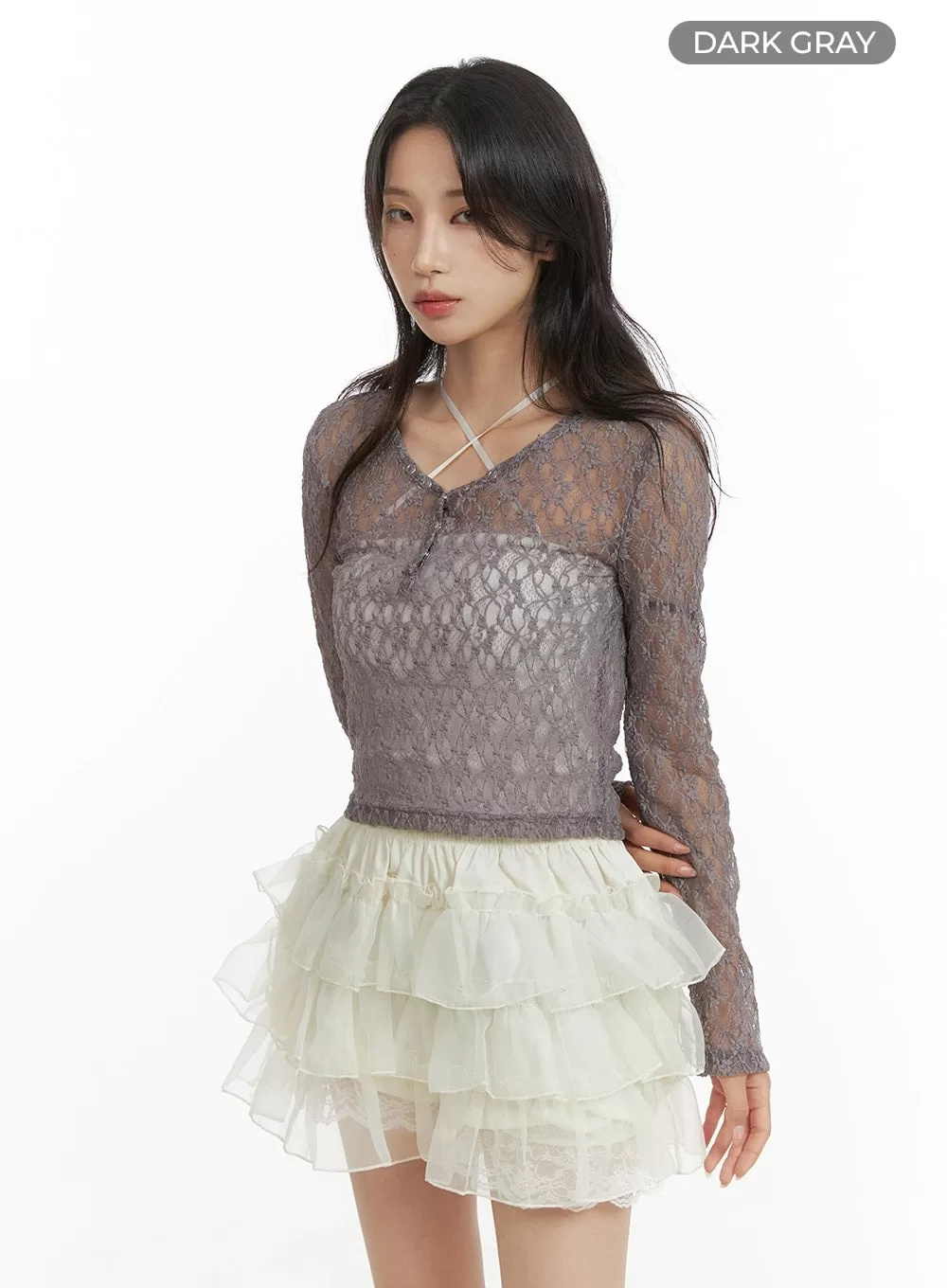 Lace V-Neck Long Sleeve Top CM427