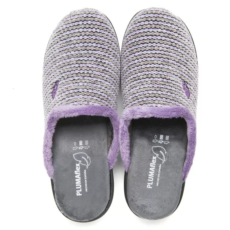 Ladies Lilac Bedroom Slipper Wedge Mule Plumaflex Memory Foam 14112