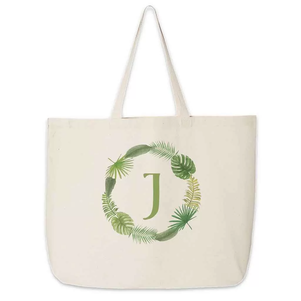 Large Tote Bag Personalized with a Tropical Leaf Design