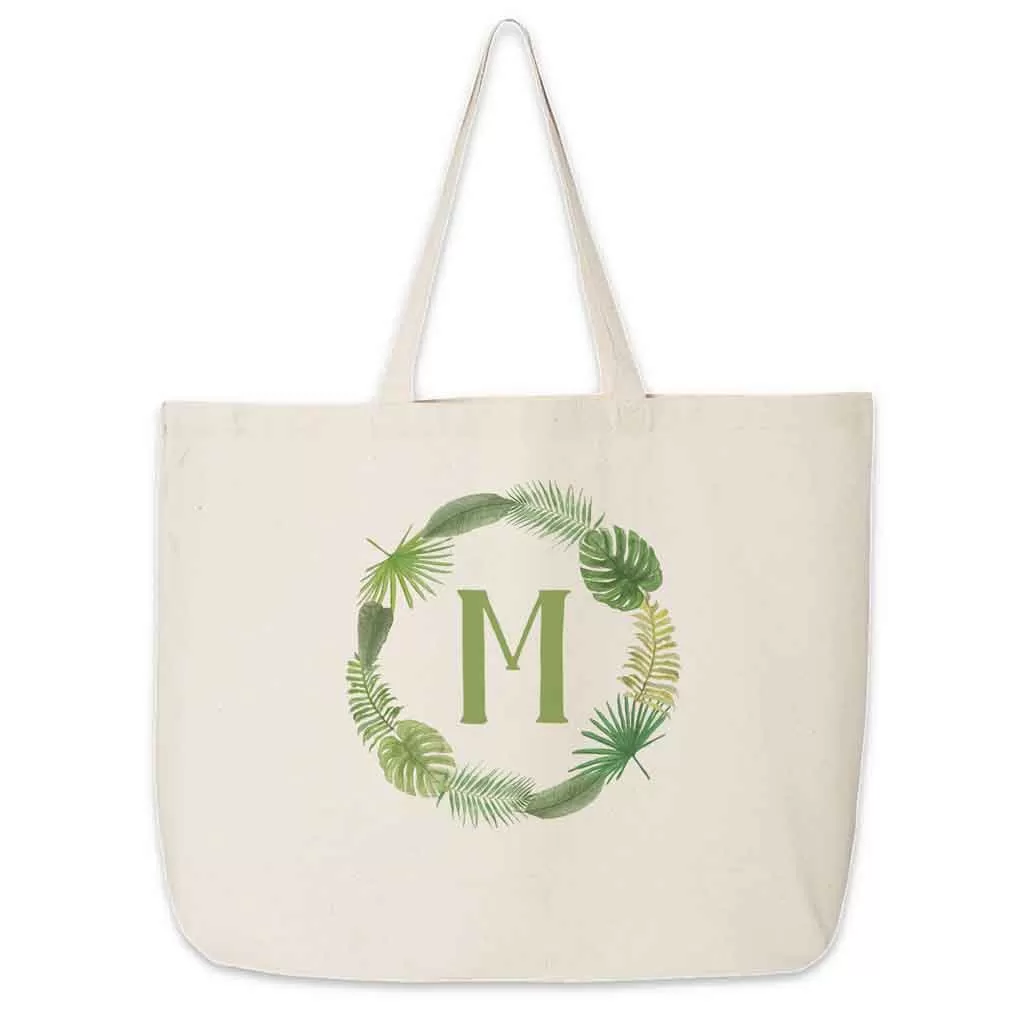 Large Tote Bag Personalized with a Tropical Leaf Design