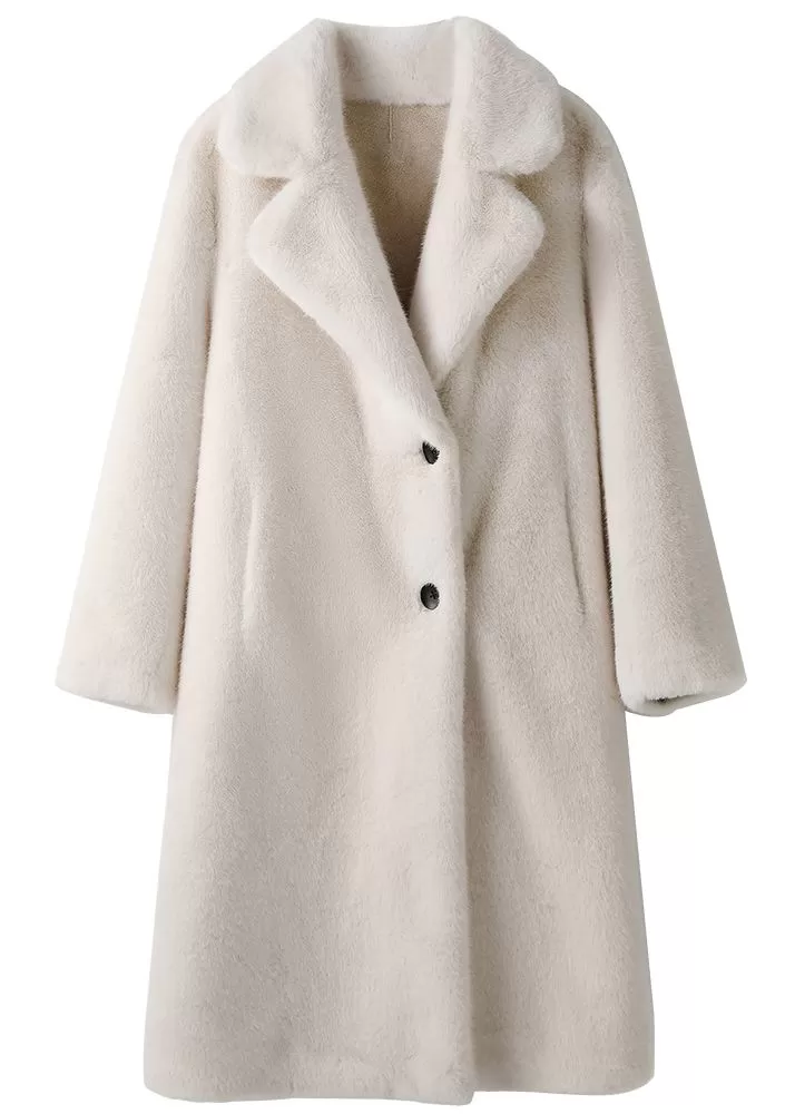 Larissa Notched Collar Faux Fur Midi Thick Coat