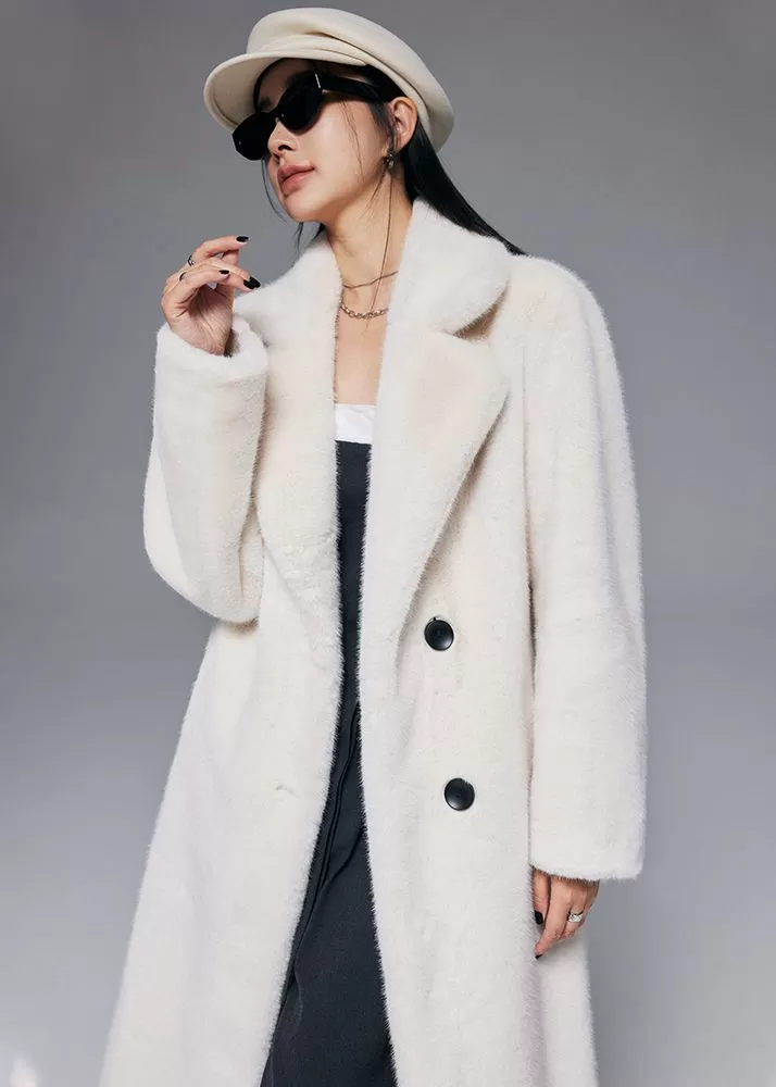 Larissa Notched Collar Faux Fur Midi Thick Coat