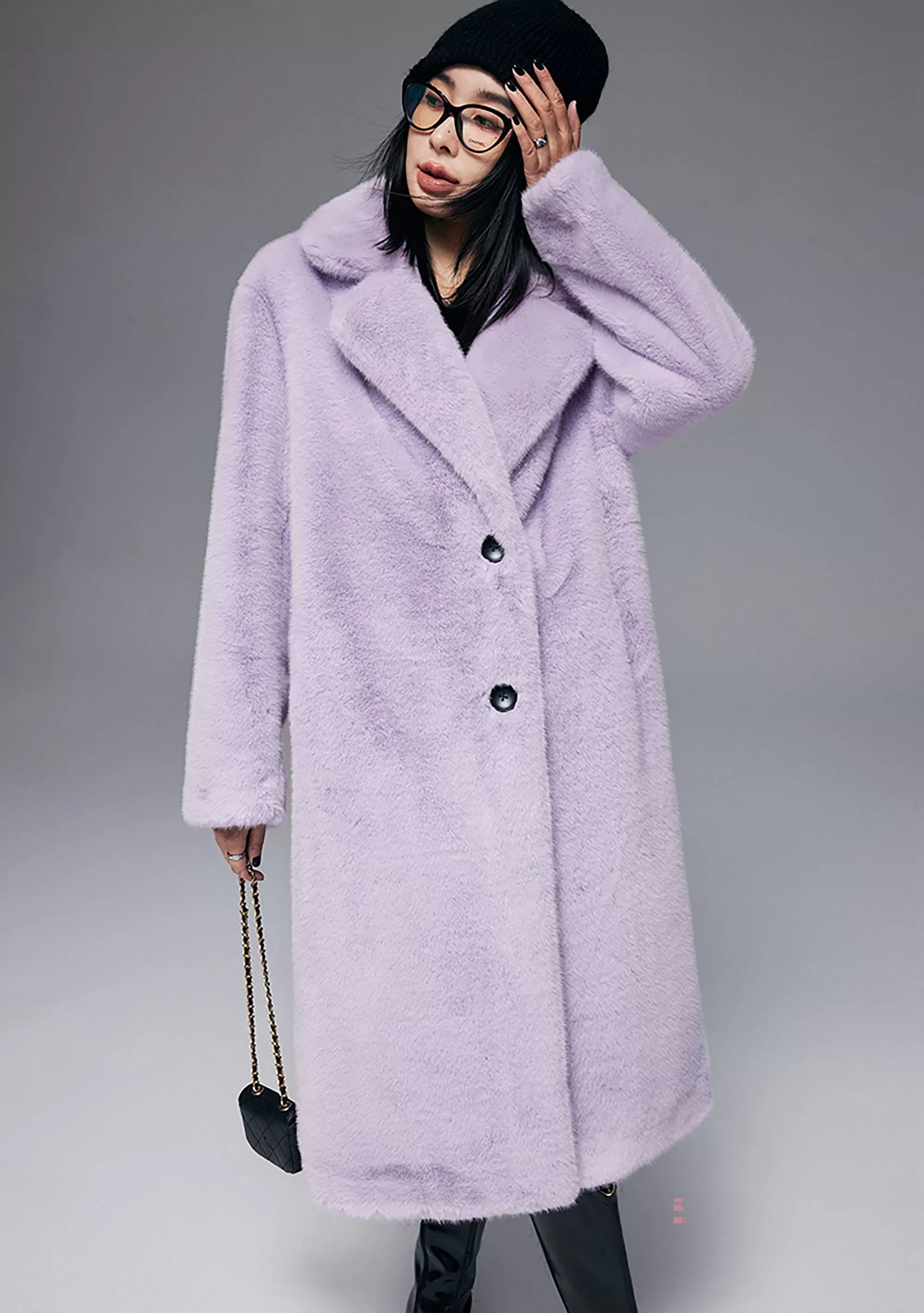 Larissa Notched Collar Faux Fur Midi Thick Coat