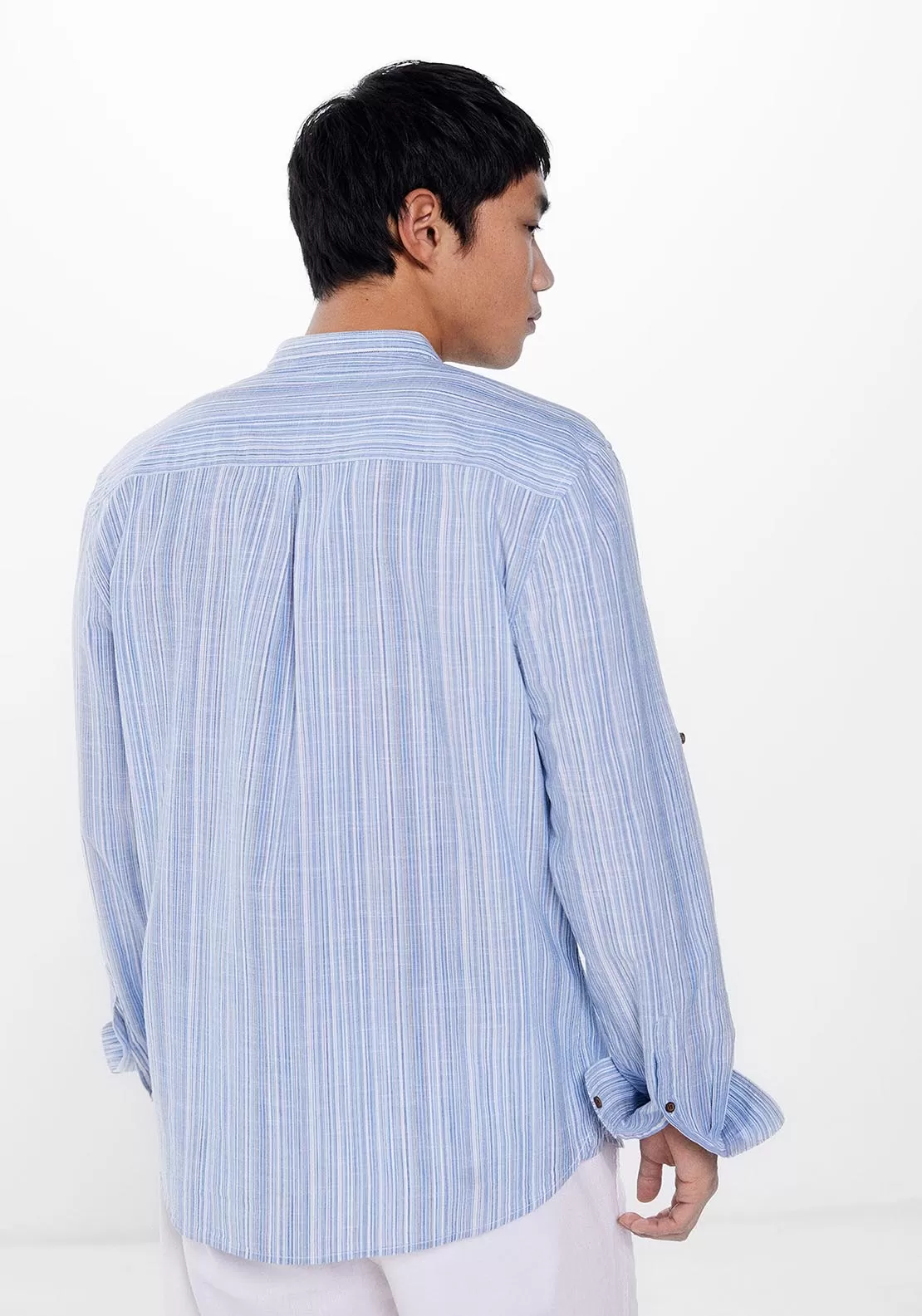 Long Sleeve Mao Stripe Shirt - Blue