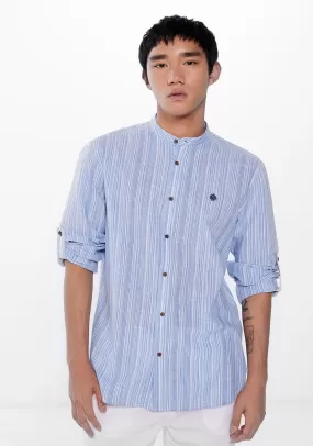 Long Sleeve Mao Stripe Shirt - Blue