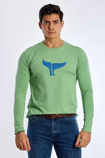 Long Sleeve Round Neck Graphic T-Shirt - GREEN