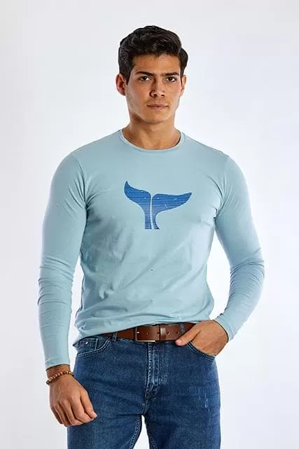 Long Sleeve Round Neck Graphic T-Shirt - SKY BLUE