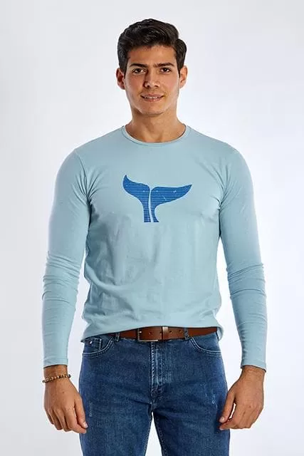 Long Sleeve Round Neck Graphic T-Shirt - SKY BLUE