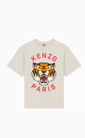 LUCKY TIGER OVERSIZE PALE GREY T-SHIRT