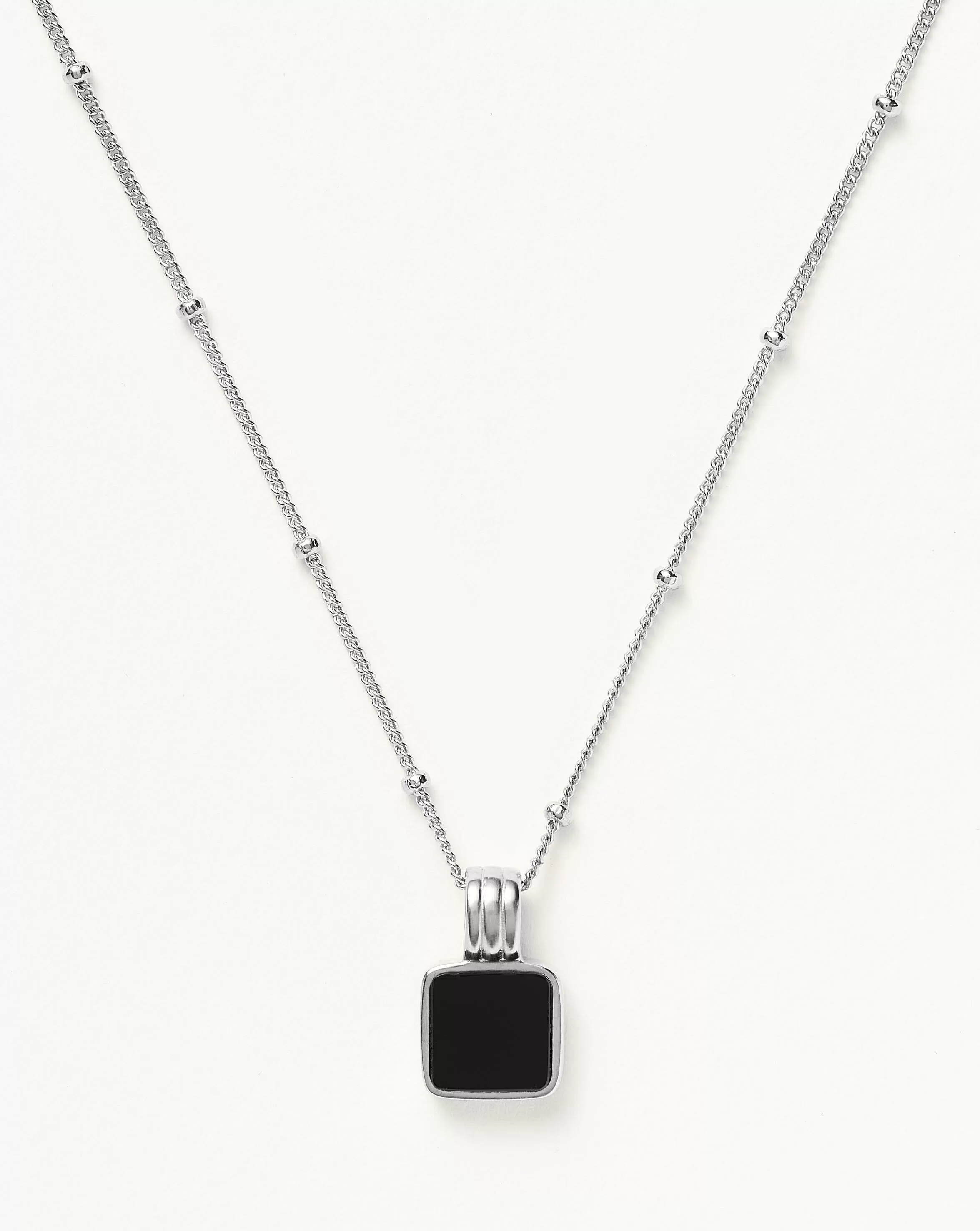 Lucy Williams Square Onyx Gemstone Necklace | Sterling Silver/Black Onyx