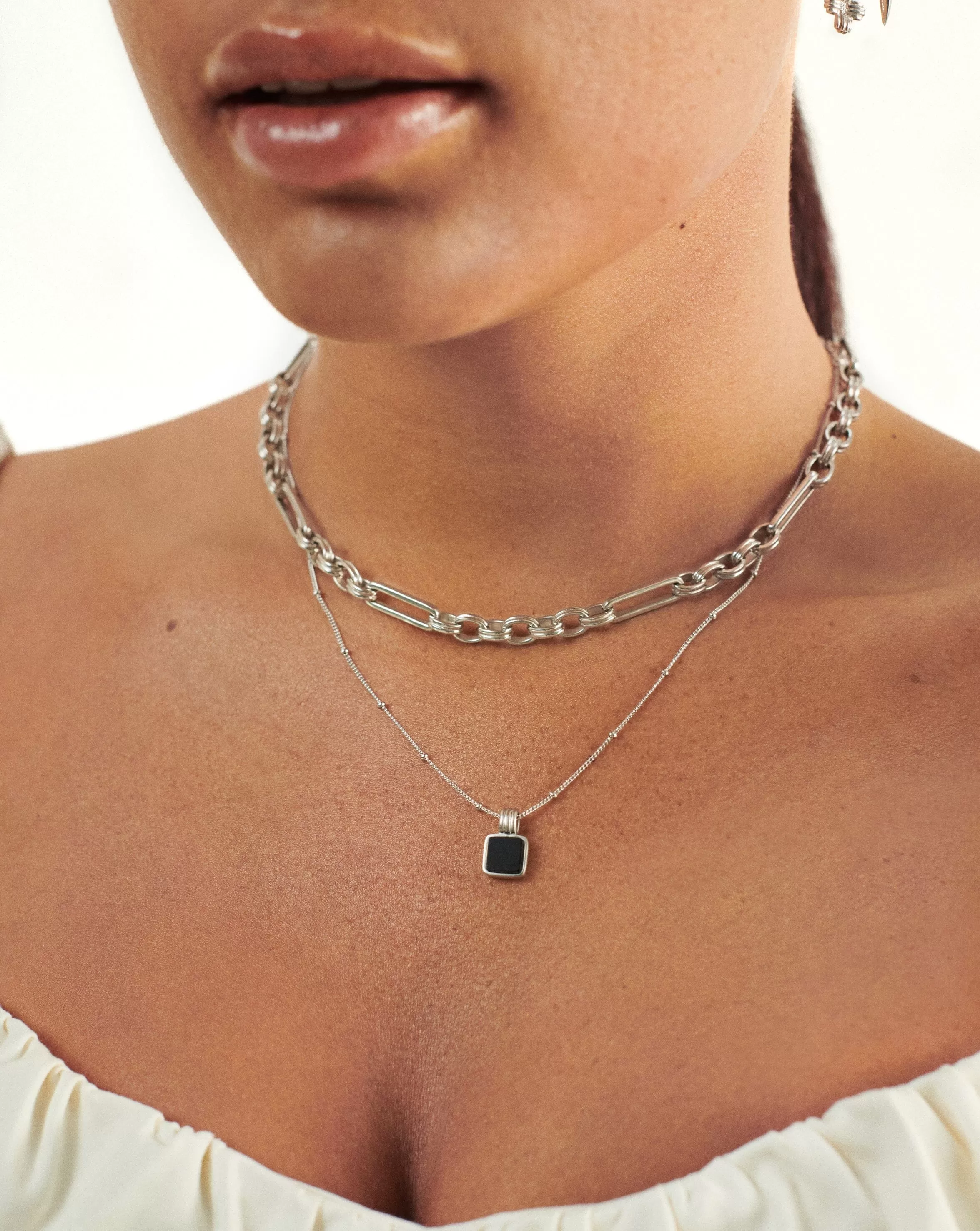 Lucy Williams Square Onyx Gemstone Necklace | Sterling Silver/Black Onyx