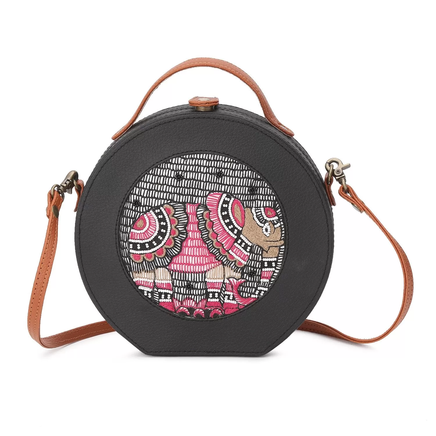 Madhubani Elephant women Hand Embroidered crossbody Sling Bag